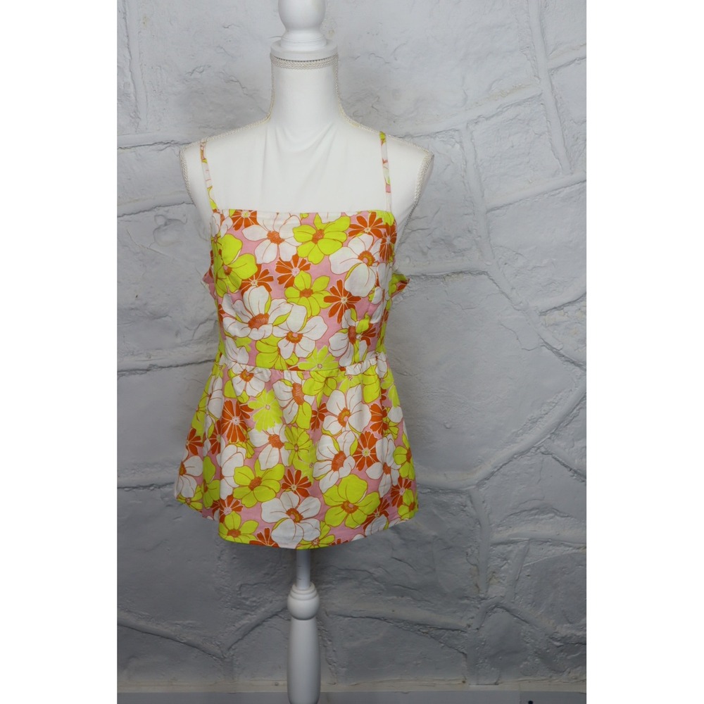 Sanctuary Women's Floral Print Linen Blend Top‎ Yellow Size X-Large